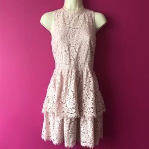 Express Pink Tiered Lace Fit And Flare Dress - 6